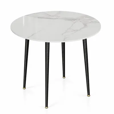 Immagine prodotto di FATIVO, tavolo rotondo da pranzo, diametro 80 cm, piano in sinterizzato, aspetto marmo, colore bianco