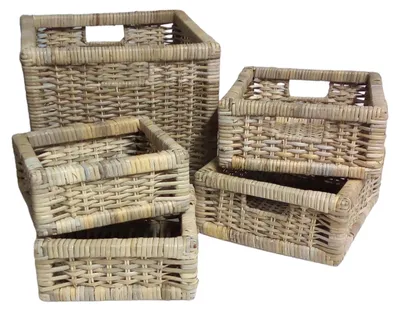 Image de Set de 5 paniers en rotin Panier d'étagère Panier d'armoire Panier de rangement Rattan Box Paniers