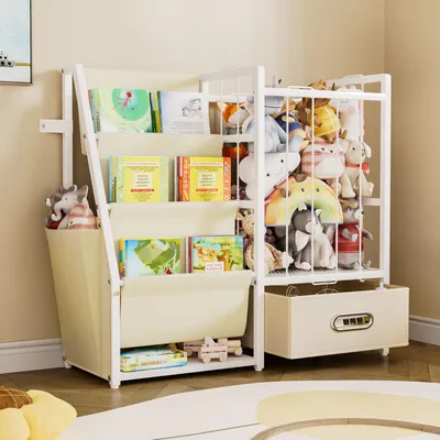 Produktbild von YORBAY Bücherregal Kinderregal Spielzeugregal  2 in 1 Kinderzimmerregal mit Aufbewahrungsbox & Taschen, 84x30x76cm