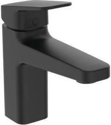 A black faucet on a white background.