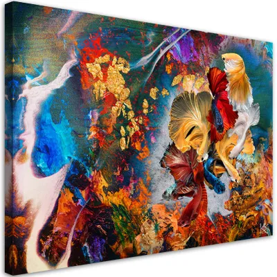 Produktbild von Leinwandbild Bunte Fische Abstraktion 60x40 Feeby Bunt bild für die wand bereit zum aufhängen