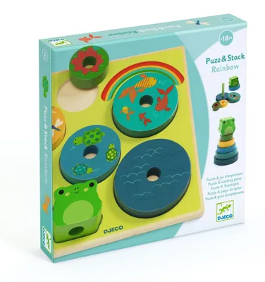 Image de Puzzle et jeu d'empilage en bois, Djeco