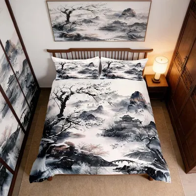 Produktbild von Omgoods – Japanisches Ukiyo-e-Bettwäsche-Set, King-Size, mit 2 Kopfkissenbezügen