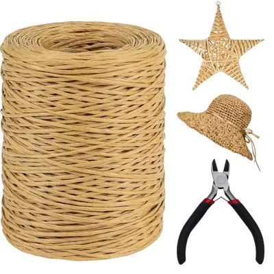 Imagen del producto de Alambre natural, de 2 mm, para manualidades, hilo de papel con cortador de alambre, alambre para flores, arreglos florales, bodas, embalaje