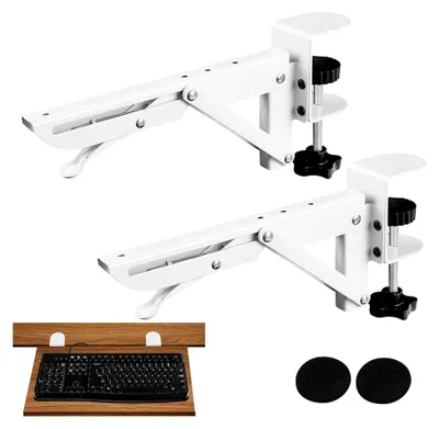 Produktbild von Tastaturauszug, Tastaturablage Ohne Bohren, Keyboard Stand mit Verstellbare C-Klemmeunter, Schreibtisch Erweiterung Ohne Lärm, Schreibtisch Verlängerung Ergonomische, Schreibtisch Ausziehbar, 2pcs
