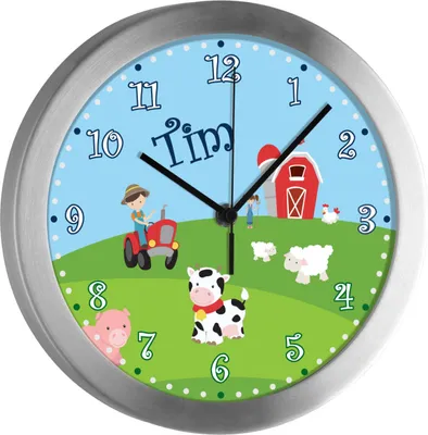 Produktbild von Kinderzimmer Funkwanduhr, Funkuhr Wanduhr Kinder, Bauernhof 25 cm