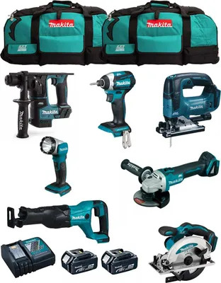 Produktbild von MAKITA Kit MK703 (DHR171 + DGA504 + DTD154 + DJR186 + DJV182 + DSS610 + DML802 + 2 x 5,0 Ah + DC18RC + 2 x LXT600)