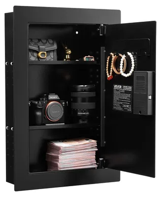 Immagine prodotto di Cassaforte a muro VEVOR Cassaforte a muro con password e chiave e manopola rotante e serratura per impronte digitali, alloggiamento incorporato in acciaio laminato a freddo Q235 con ripiani regolabili, cassaforte per denaro, gioielli e passaporti