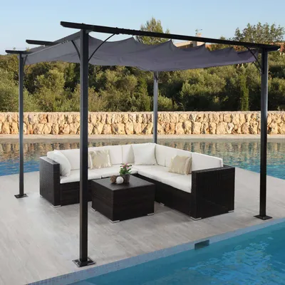Zdjęcie produktu dla Pergola HWC-C42, pawilon ogrodowy, solidna rama 6cm + rozsuwany dach ~ 3x3m szary
