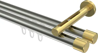 Produktbild von Interdeco Innenlaufstange / Gardinenstange mit Innenlauf Edelstahl-Optik / Messing-Optik, Typ Siteno Santo (Kappe), 20 mm Ø 2-läufig, 420 cm