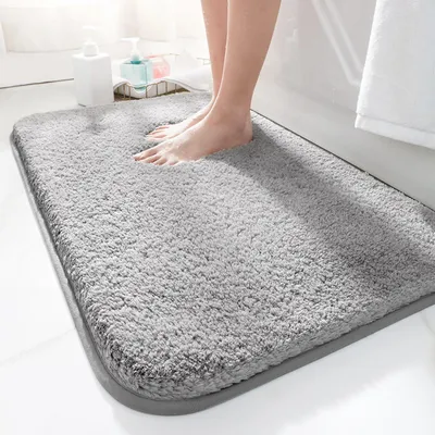 Produktbild von Badematte 40x60cm, rutschfest, weich, saugfähig, hochflorige Mikrofasermatte für Badezimmer, maschinenwaschbar, geeignet für Badewanne, Dusche und Badezimmer (dunkelgrau)