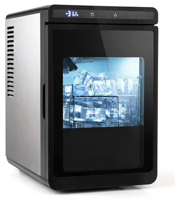 Produktbild von KOMFOTTEU Eiswürfelmaschine, Eismaschine mit 2 Modi, 24H Timer, Reinigungsmodus, 4 cm quadratische Eiswürfel, 3 Stück in 20 Minuten, langsam schmelzend, Eiswürfelbereiter für Whisky, Cocktails, Bourbon