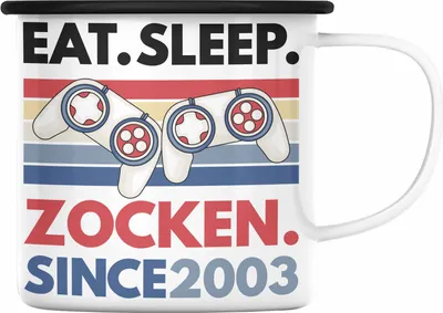 Produktbild von Trendation - 18. Geburtstag Emaille Tasse Jungen Jungs Geschenk 18er Geschenkidee 18 Sohn Gamer (Schwarz)