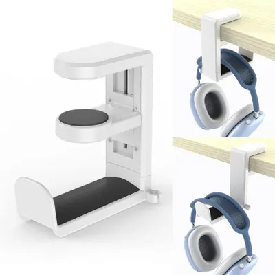 Produktbild von Tischklemmen-Kopfhörerhalter, 360° drehbar, Headset Halterung, Kunststoff Metall, einfache Montage, Weiß
