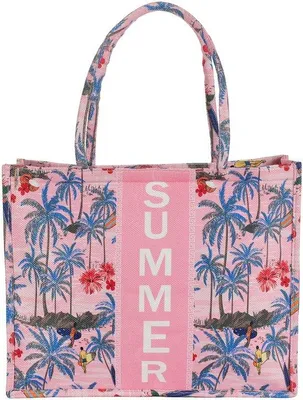 Produktbild von Strandtasche Damen - Schultertasche mit Reißverschluss - Große Sommer Shopper Tasche - Damenhandtasche - 42 x 32 x 13 cm - Blumenmuster - Schwarz/Rot/Gelb