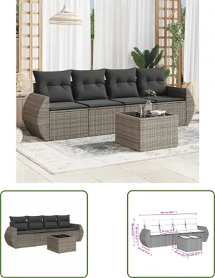 Produktbild von The Living Store 5-tlg. Garten-Sofagarnitur mit Kissen Grau Poly Rattan