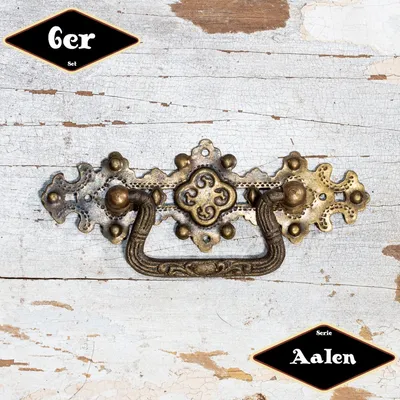 Produktbild von Schubladengriff,Serie"Aalen",6er Pack|Eisen in Messing pat.|H4,6xB11,0cm