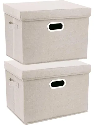 Produktbild von Aufbewahrungsbox mit Deckel, Stoff, faltbar, waschbar, 44x30x29 cm, 2 Stück, Beige