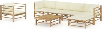Produktbild von 7-tlg. Garten-Lounge-Set mit Cremeweißen Kissen Bambus