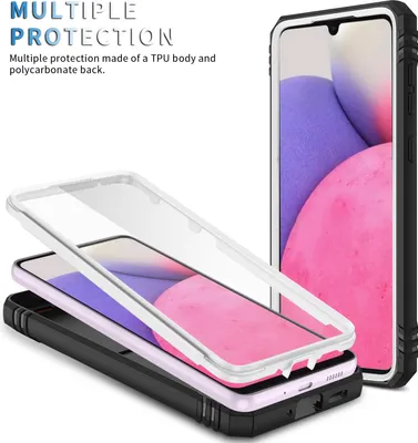 Produktbild von Galaxy A33 5G Hülle, Schiebe Kamera Schutz Robust Schutzhülle mit Ringhalterung Ständer Kartenhalter für Samsung Galaxy A33 5G Weiß