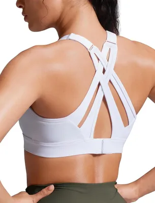 Produktbild von Sport-BH für Damen mit Kreuzungsriemen im Rücken, hoher Halt, in großen Größen, weiß