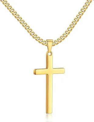 Image de Zinvefa Chaîne Croix Hommes Pendentif Acier Inoxydable Argent/Noir/Or 4 Tailles