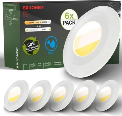 Immagine prodotto di Set da 6 faretti LED da incasso per bagno LED faretti da incasso per bagno CTS piatti Ra90
