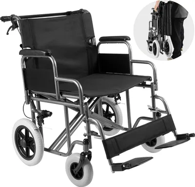 Image de Fauteuil roulant VEVOR, fauteuil de transport en acier au carbone pour adultes, fauteuil roulant pliable avec accoudoirs amovibles, frein autobloquant, siège de 24 pouces de large, capacité de charge de 300 livres,