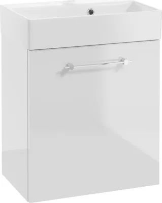 Produktbild von DomoDomo Badezimmerschrank mit Waschbecken 60x50cm Weiß glänzend Chromgriff