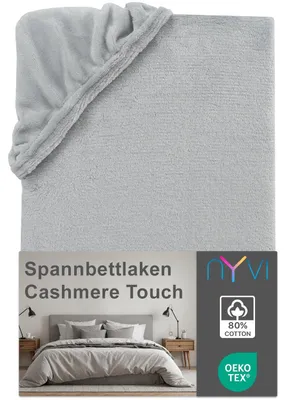 Produktbild von NYVI Spannbettlaken DreamScience Cashmere Touch 180x200 - 200x200 cm silber für Matratzen bis 22cm Höhe - Samtweiches & Wärmendes Bettlaken Spannbetttuch