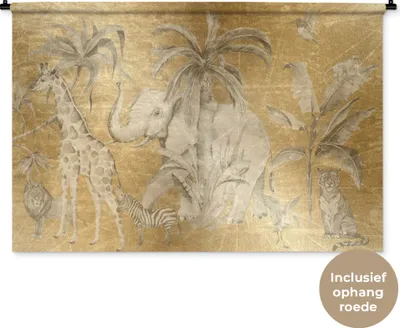 Produktbild von MuchoWow® Wandteppich Wandbehang Dschungel - Kinder - Gold - Tiere 120x80 cm Tapisserie Dekoration Wandtuch - Wanddekorationen - Wandtücher