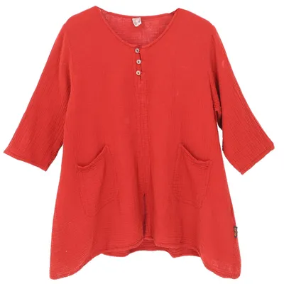 Produktbild von Musselin Maxibluse, Locker Geschnittene Bluse - Rot, Damen, Baumwolle, Größe: M
