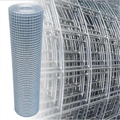 A roll of galvanized wire mesh is shown against a white background, with a close-up view of the mesh pattern on the right.