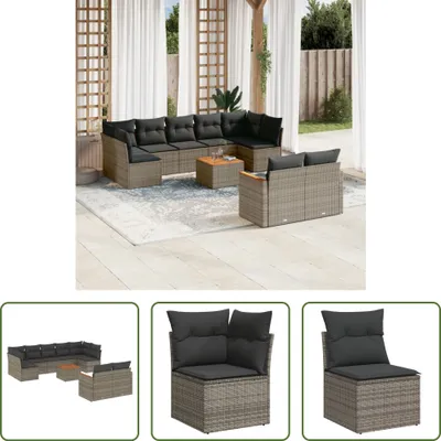 Produktbild von The Living Store 10-tlg. Garten-Sofagarnitur mit Kissen Grau Poly Rattan