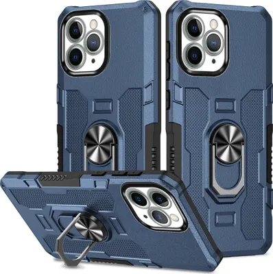 Produktbild von iPhone 11 Pro Max Hülle, Dual Layer Robuste Rüstung Ringhalter Ständer Schutzhülle für iPhone 11 Pro Max Blau