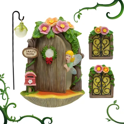 4er-Set Feenhaus Gartendekoration aus Harz, 14,5x8x19 cm