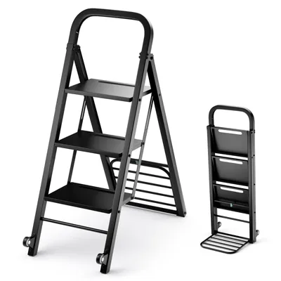 Produktbild von GOPLUS 2 in 1 Sackkarre & Trittleiter, Transportkarre Handkarre klappbar bis 250kg, mit rutschfesten Pedalen & Fußpolster, Schwarz