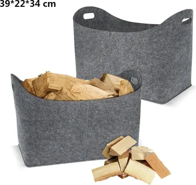 Produktbild von 2 Stück Kaminholztasche aus Filz Holzkorb Kaminholzkorb Holztasche Filztasche für Holz Kaminholz Zeitungen, Helllgrau, 39*22*34 cm