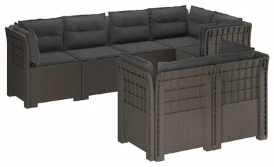 Produktbild von vidaXL 7-Sitzer Gartensofa mit Kissen Rattan-Look PP Hellgrau