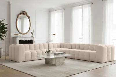 Produktbild von Ecksofa Designersofa SOLVIE XL in Stoff Tiffani Beige Seite Universal
