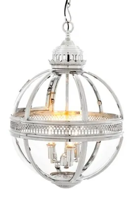 Produktbild von Casa Padrino Barock Hängeleuchte vernickelt Kugel Silber Durchmesser 43 cm, Höhe 63 cm - Barock Schloss Lampe Leuchte Laterne