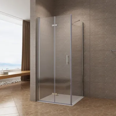 Produktbild von Duschkabine Eckdusche Eckeinstieg 75x70x195 cm Falttür Dusche Duschabtrennungen Glas 6 mm ESG Nano Klarglas Lotuseffekt Hebe-Senk Mechanismus Echtglas mit  Seitenwand Stabilisator Glasdusche Scharniertür Drehfalttür Pendeltür