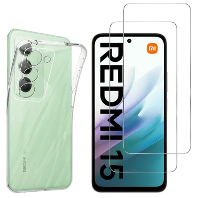 Produktbild von Hülle für Xiaomi Redmi 15 4G / Xiaomi Redmi Note 15 5G mit 2 Displayschutzfolien aus Hartglas Phonillico®