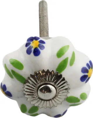 Produktbild von Möbelknauf aus Keramik Shabby Chic Rosette - Blume - blau-orange-grün - silber