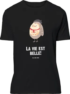 Produktbild von Mr. & Mrs. Panda Größe XL T-Shirt Eule Frankreich - Schwarz - Geschenk, mit Spruch, Tshirt, Owl, Shirt