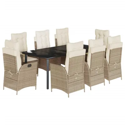 Produktbild von vidaXL 9-tlg. Garten-Essgruppe mit Kissen Beige Poly Rattan