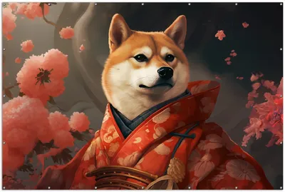 Produktbild von Wallario XXL Outdoor-Poster für Garten oder Balkon, Motiv Samurai Shiba, in ca. 300 x 200 cm