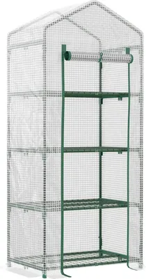Produktbild von Folien Gewächshaus Treibhaus In Weiß, 4 Regalfächer, Tomatenhaus, 70X50X160Cm