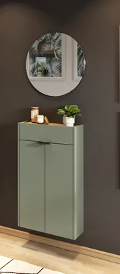 Produktbild von Garderobe Flurgarderobe schmal in grün mit Eiche ABERDEEN-01 modern 2-teilig mit Schuhschrank und Spiegel