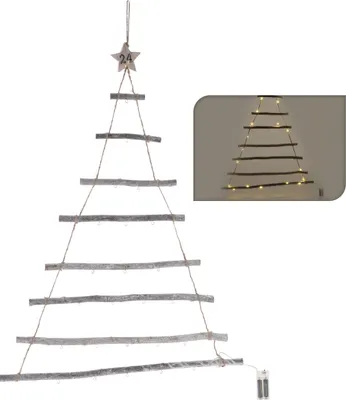 Produktbild von Wand Deko Holz Baum mit LED Lichterkette - 100 cm - Deko Wandbehang Weihnachten Advednt Winter Batterie betrieben